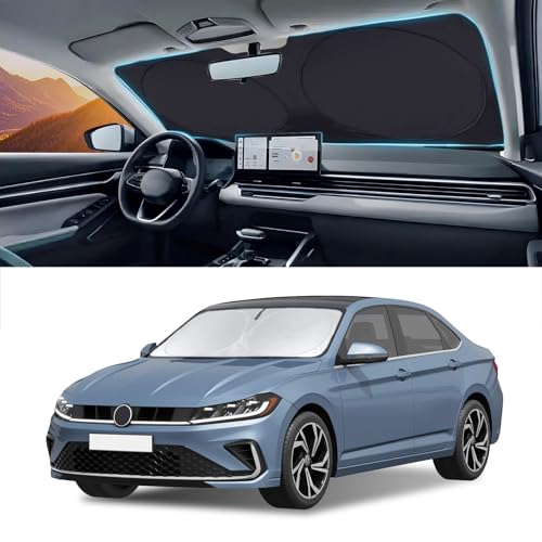 INSAUTO for VW Jetta 2020 Windshield Sun Shade Sunshade 2 Layers Front Window Shield for 2019-2026 Volkswagen Jetta Windshield Cover 210T Reflective Custom Fit Sun Visor Blocks UV Ray Car Accessories