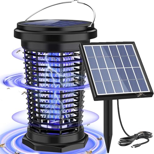 PALONE Bug Zapper for Outdoor & Indoor, USB Rechargeable Solar Bug Zapper with 5.5W Solar Power, Electric Fly Traps, Insect Zapper for Patio, Backyard, Garden, Camping
