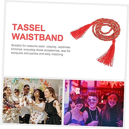 Japanese Waist Tassel Belt for Kimono and Costume Wear Durable Soft Waistband with Elegant Red Tassels for Cosplay Parties and Daily Accessories4