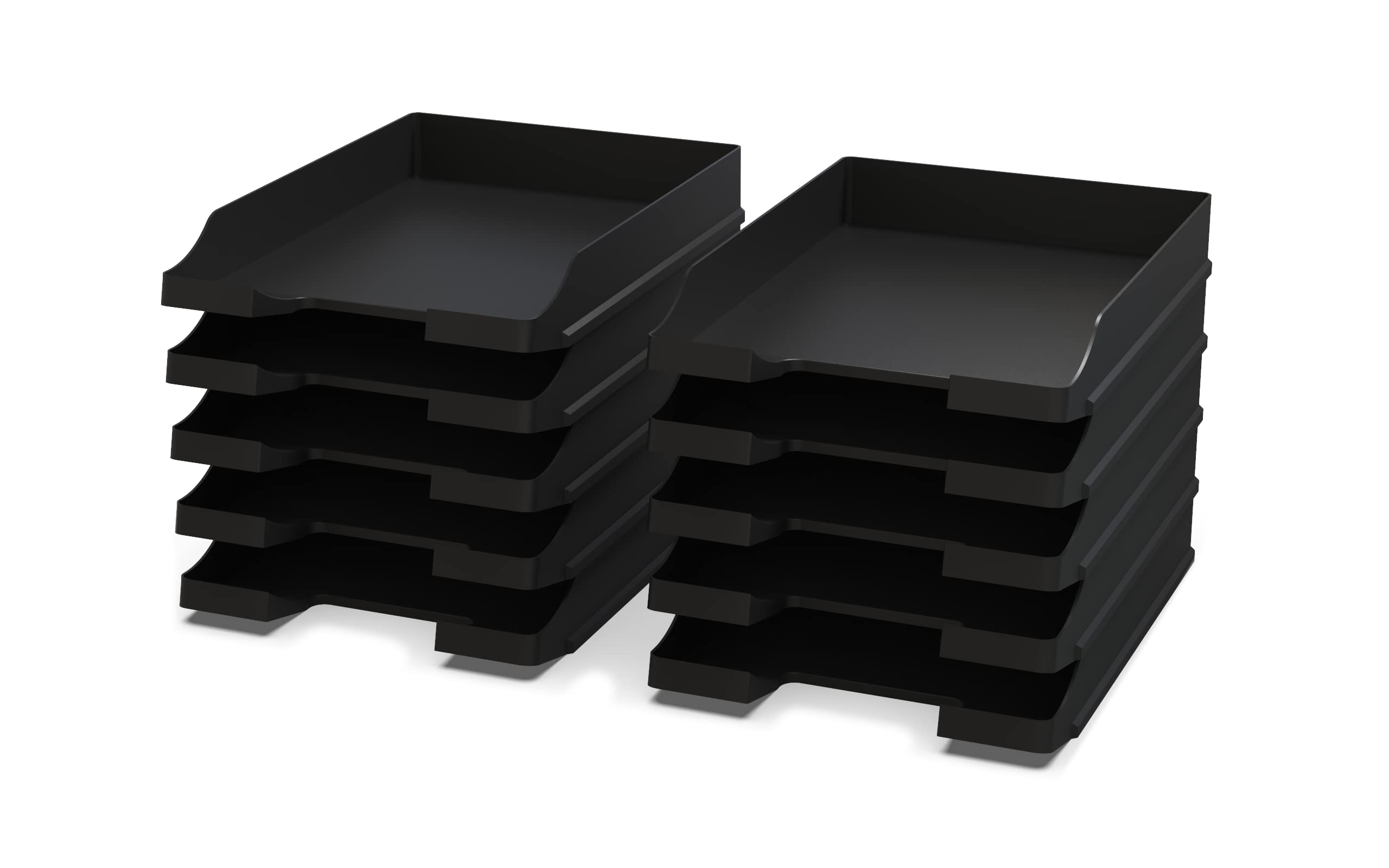 Detectalia Set de 20x Bandejas portadocumentos tamaño A4 Negro - Organizador Escritorio apilable - Bandeja plástico para Oficina - Archivador Papeles - Cestas de Correo - 35x25x5,2 cm