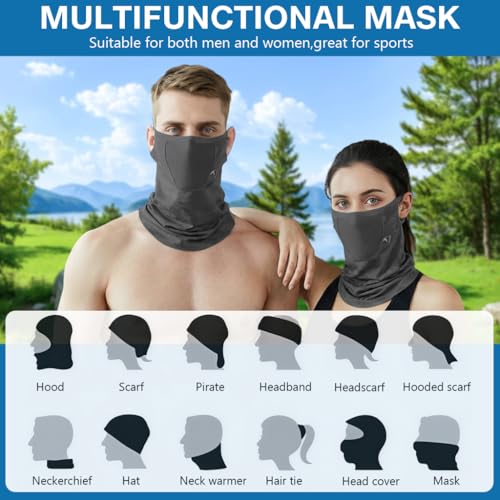 Image of PROBEROS Sun Protection Face Mask for Bikers, Ice Silk UV Protection UPF 50+ Riding Face Mask Neck Cover, Ventilated Extended Face Cover with Ear Loops for Bike Riding, All Outdoor Sports-Grey
