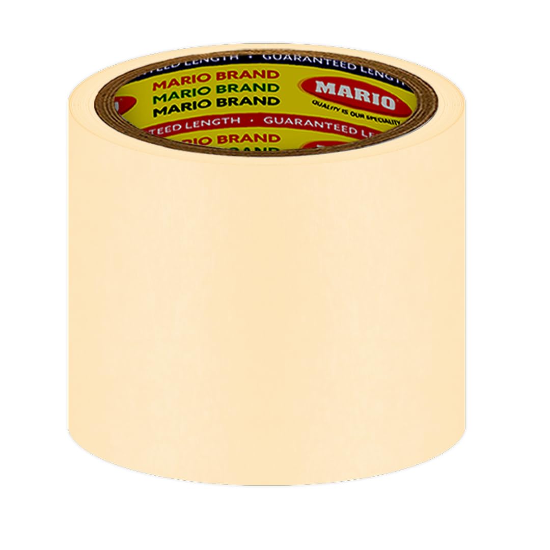 Mario White Masking Tape - 20 Meters in Length 96mm / 4" Width - 1 Roll Per Pack - Masking Tape, Easy Tear Tape, Best for Carpenter, Labelling, Painting and leaves no residue after a peel.