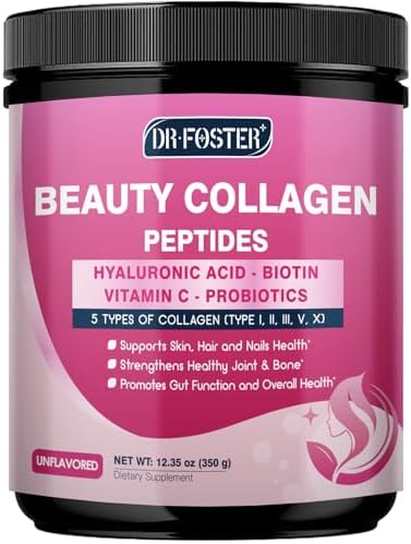 DRFOSTER Multi Collagen Peptides Powder for Women - Type I, II, III, V, X, Hydrolyzed Collagen Powder with Beauty Complex, Vitamin C & Biotin for Skin Hair Nail Joint, Non-GMO, 35 Servings
