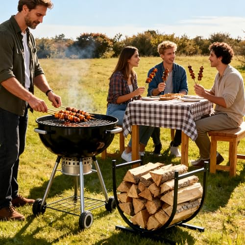 Image of DUMOS 17 Inch Firewood Rack Holder, Heavy Duty Fire Logs Holder for Indoor Fireplace, Outdoor Metal Fire Wood Log Pile Storage Stacker Organizer, Patio Logs Stand Tool, Black