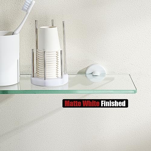 Jqk Bathroom Glass Shelf White, Tempered Glass Shower Storage 12 By 5 Inches, 304 Stainless Steel Matte White Wall Mount, Tgs101L12-Wh #TOP6