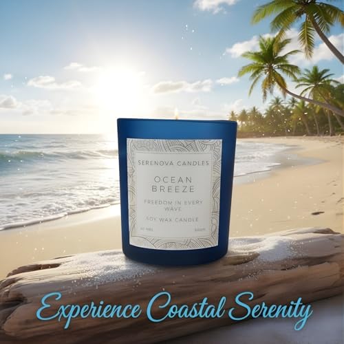 Image of SERENOVA Candles Soy Wax Scented Candle | Burn-time 40 Hours and Upto 60 Hours | 350gm | Handpoured and Handmade | Organic Soy Wax Candle | Aromatherapy Candle (Ocean Breeze)