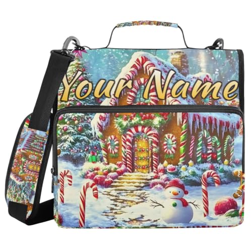 Image of Custom 3 Ring Zipper Binder Christmas Candy House Gingerbread Personalized Name 1.5 Inch Binders Large Capacity Multi Pockets for School Office Supplies