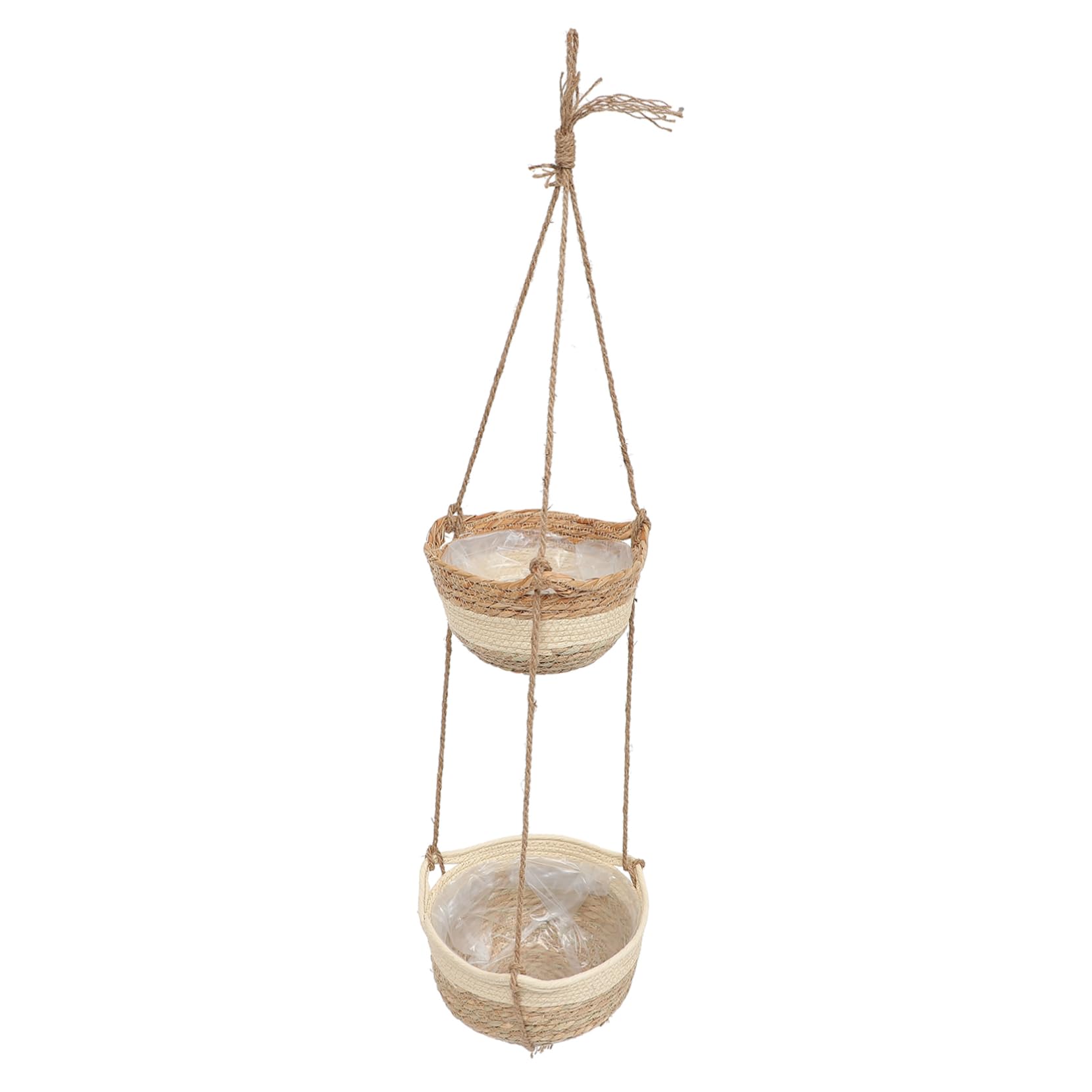 Luxshiny Cesto Appeso a Doppio Livello Intrecciato in Materiale Composito per Fiori e Piante, per Giardino e Soggiorno, Design Salvaspazio e Resistente