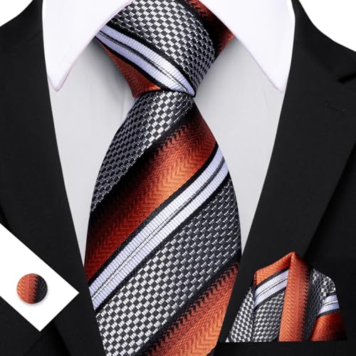 Image of Barry.Wang Mens Tie Set Plaid Check Neckties Formal Business Wedding Luxury Pocket Square Cufflinks