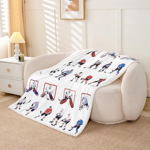 Image of Feelyou Ice Hockey Sherpa Blanket 50 inchx60 inch Boys Girls Gift Sofa Warm