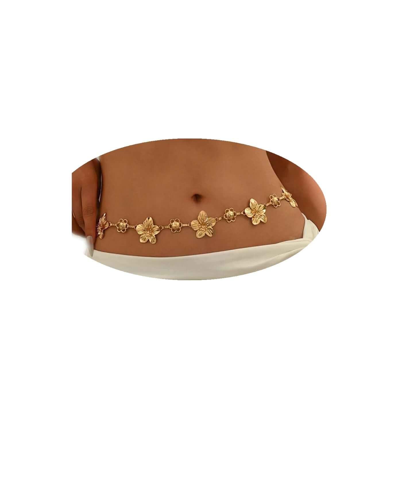 TEBIEKOY Flower Charm Waist Chain for Women, Gold Belly Chain Body Jewelry for Beach, Summer Dresses & Vacation Outfits