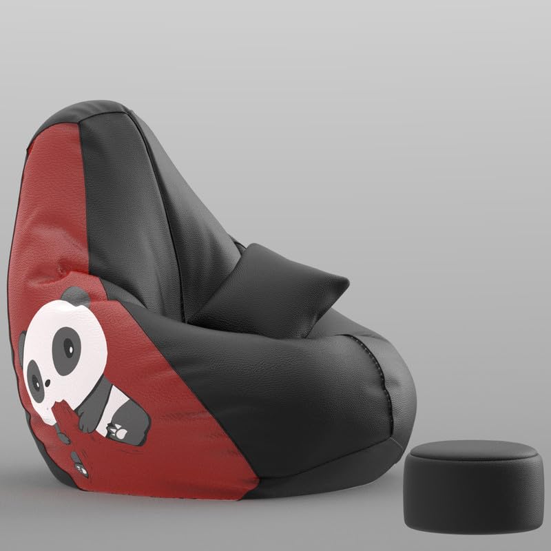 Image of Biggie Bean Bag with Beans Filled XXXXL Bean Bag with Free Cushion Footrest - Official : PrintZen Combo (Matching Color : Printed, Naughty Panda-Black)