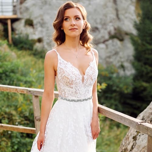 Bridal Rhinestone Wedding Waist Belt, Handcrafted Bling Crystal Belts Adjustable Ribbon Belt for Women Jeans Dress2