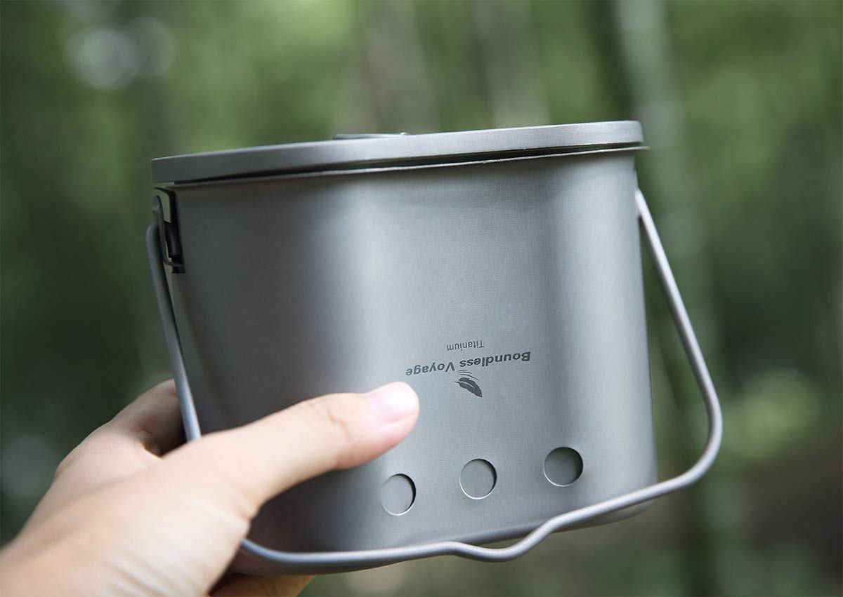 iBasingo 800 ml Camping tytanowy garnek kubek z pokrywką piec na drewno przednia szyba outdoorowy plecak przenośne naczynia kuchenne Ti2005C