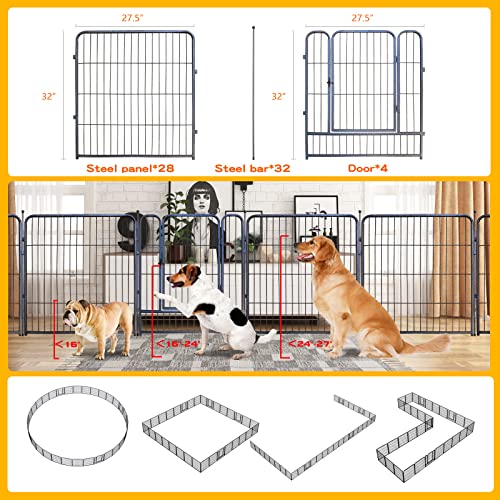 Image of Dog Playpen,32 /40 /45 Inch Height in Heavy Duty, Folding Indoor Outdoor Anti-Rust Dog Exercise Fence, Portable Pet Playpen with Door for Large Medium Small Dogs and Pet (32 Panels, 32 Inch) Silver