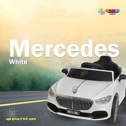 ALBADER Electric Ride On Car Mercedes S Class With 2 Motors, 12V Battery With Remote Control, Kids Can Sit On Children's Electric Car With 2 Openable Doors, Mercedes Car for Ages 2-7 (White)
