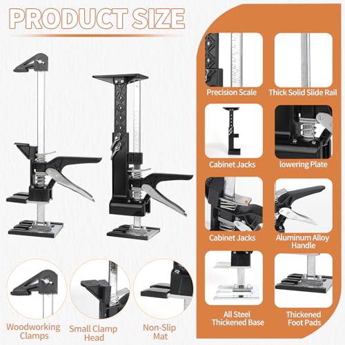 DBREAKS 3-in-1 Multi Arbeitssparender Arm mit Skala, 2Pcs 38CM Multifunktionale Handhebewerkzeug Bis zu 220 kg, mit Schrankwagenheberstützstange & Holzbearbeitungsklemmen, Arm Handwerkzeug Heber