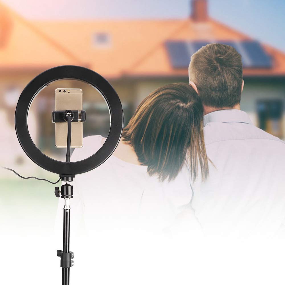 Wakects Luce ad Anello Dimmerabile da 10 Pollici, con Luce Video a LED, Ring Light Lampada Anulare Regolabile con Stativo di Luce e Supporto per Cellulare