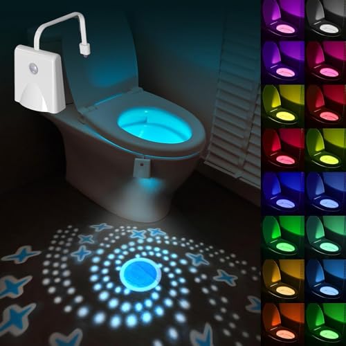Justup Toiletten Nachtlicht, 16 Farben Motion Sensor LED WC Nachtlicht mit Projektorlampe, USB Aufladbar, Für Toilettenschüssel Badezimmer, Lustige Badezimmerzubehör (1 Stück)