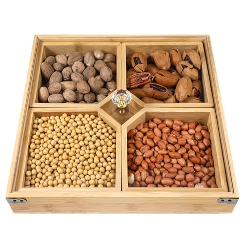 SynHHergyx Bamboo Nut Serving Tray Platter with...