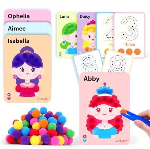 YPLUS Pom Poms Arts and Crafts Kit for Kids, Toddler Creativity Crafts Supplies - Preschool DIY Sensory Montessori Activities - Fine Motor Skills Toys for Kids, Boys and Girls Ages 3-5 4-6 4-8