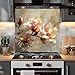 Pastel Magnolia Branch Glass Backsplash, Tempered Glass Backsplash, Glass Backsplash Behind Stove, Glass Backsplash for Kitchen Wall, Easy to Install Stove Backsplash