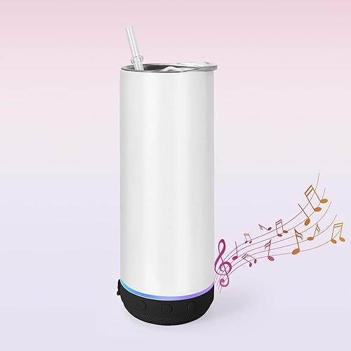 Miniatura 9 de AGH Paquete de 25 vasos con altavoz de música con popote y tapa, vaso de doble pared de acero inoxidable delgado de 20 onzas, vaso con luz LED