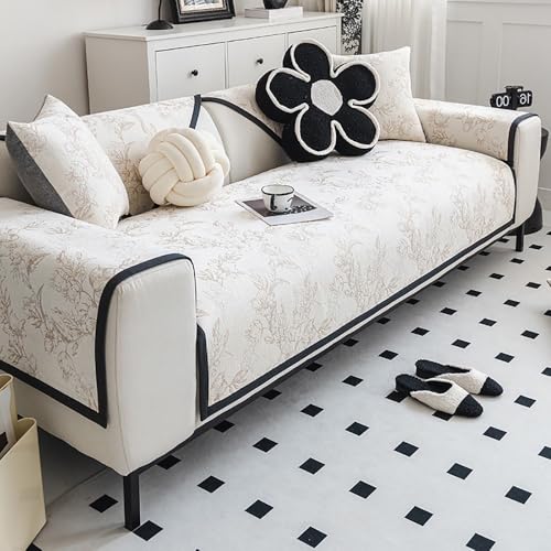 FGHUF Housse De Canape 1 2 3 4 Places avec Accoudoirs, Coussin De Canapé en Chenille, Protection Canapé d'angle Antidérapante, Couverture De Canapé en Forme De L