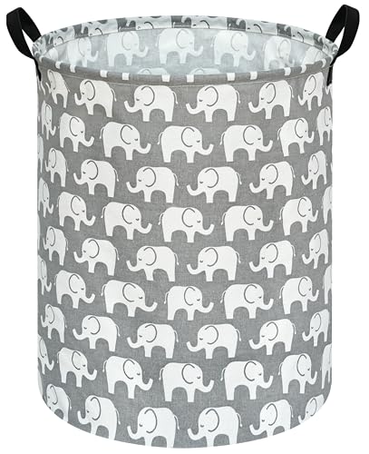 KUNRO Round Laundry Gift Basket Storage Hamper, Clothes Storage Organizer Bins, Shelf Basket with Handles for Room Decor (Elephant)