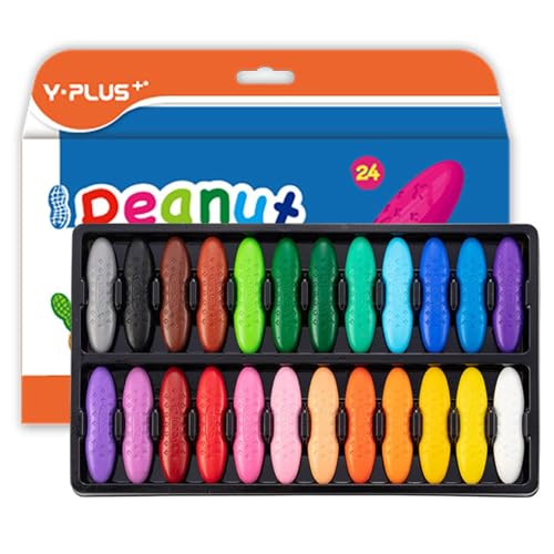 Image of YPLUS Toddler Crayons, 24 Washable Easy-Grip Peanut Crayons, No Toxic