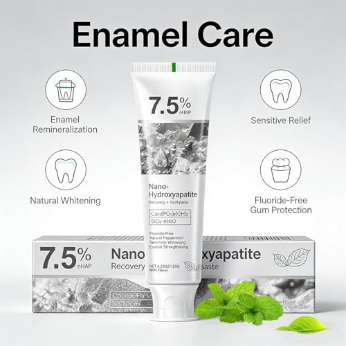 Image of 7.5% Nano Hydroxyapatite Toothpaste 2 Pack for Sensitive Teeth 4.23 Oz Each | Fluoride Free Formula|Strengthens Enamel Naturally|Reduces Sensitivity Fast|Gentle Whitening Action|Fresh Mint Flavor