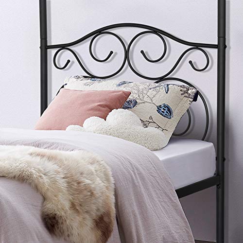 Image of VECELO 4 Corner Metal Canopy Bed Frame, Platform Mattress Foundation, Four Corner Bedding Mosquito Netting Bracket, No Box Spring Needed (Matte Black, Twin)