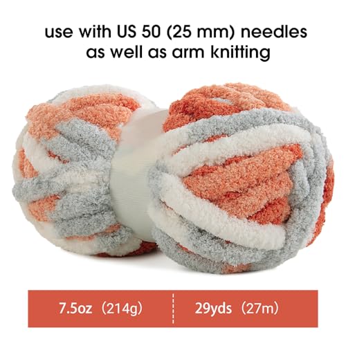 Image of MABOZOO Tie Dye Chunky Yarn for Crocheting 8 Pack,Fluffy Jumbo Chenille Yarn,Soft Plush Yarn Bulky,Giant Thick Fuzzy Yarn for Hand Knitting or Arm Knitting,Orange & Grey (26 yds,8 oz Each Skein)
