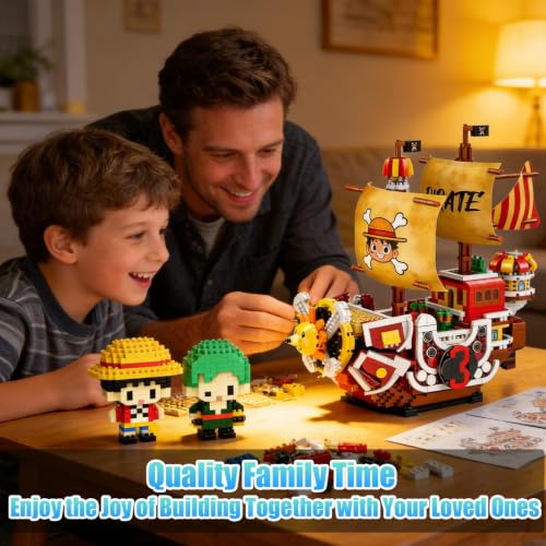 Image of Sunny Thousand Pirate Ship Micro Building Blocks, 1 Piece Creative Pirate Boat Featuring 2 Cute Figures, Challenging Building Blocks for Adult Teen 14+(2000PCS)