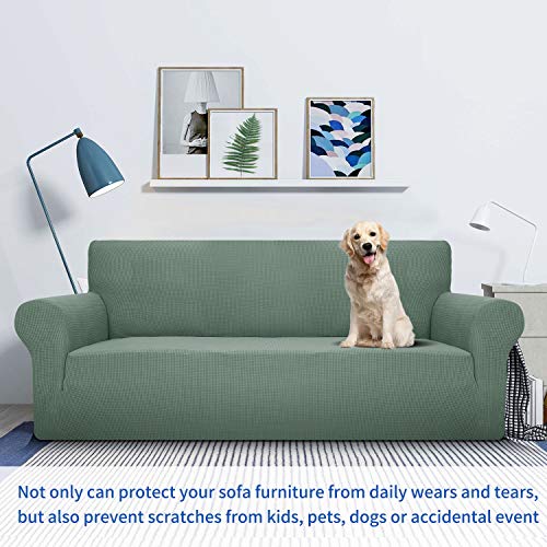 MAXIJIN Super Stretch Couch Cover for 3 Seater Couch, 1-Piece Universal Sofa Covers Living Room Jacquard Spandex Furniture Protector Dogs Pet Friendly Fitted Couch Slipcover (3 Seater, Pea Green) - Image 3
