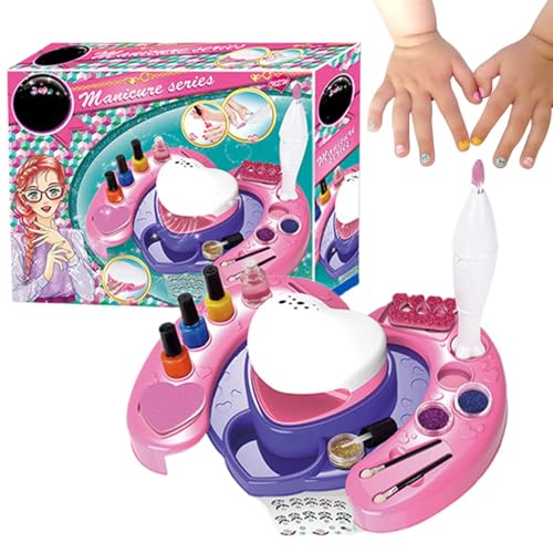 Liakyunf Juego de Esmalte de uñas para niñas, Kit de manicura para niñas | Set de manicura para Estudio de uñas | Juego de Juguetes para Jugar a Las Casitas Princess Girl, máquina de uñas, Juguete de