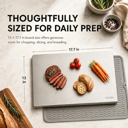 Large Stainless Steel Cutting Board with Counter Lip, 11.7×13 in, Non-Slip by BRASSELX - Used condition - Image 2