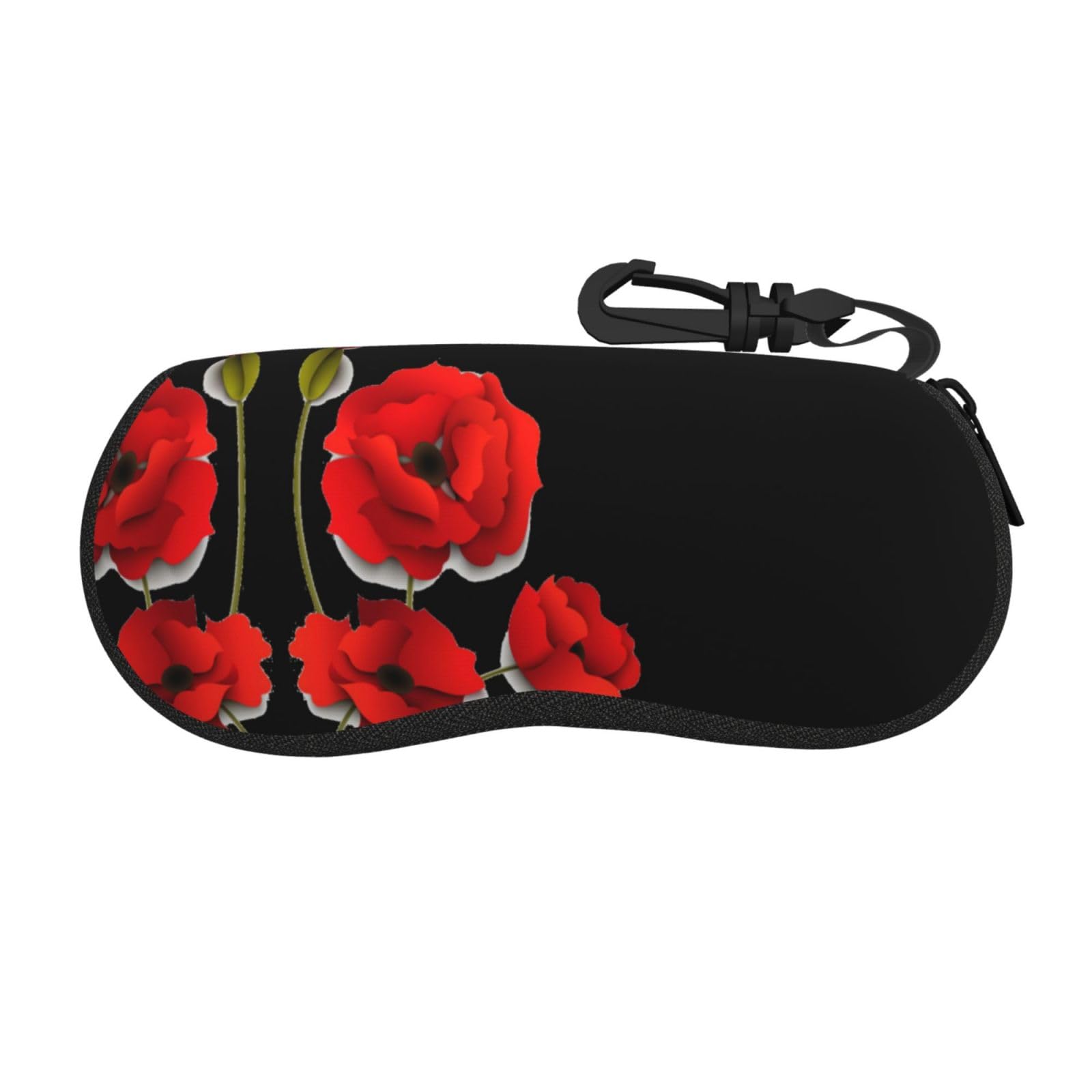 Ezdlowvba Unisex Black Poppy Flowers Vivid Petals Print Eyeglass Case Sunglasses Soft Pouch With Belt Clip Ultra Light Neoprene Zipper Eyeglass Case Portable Travel Glasses Casefor Men & Women