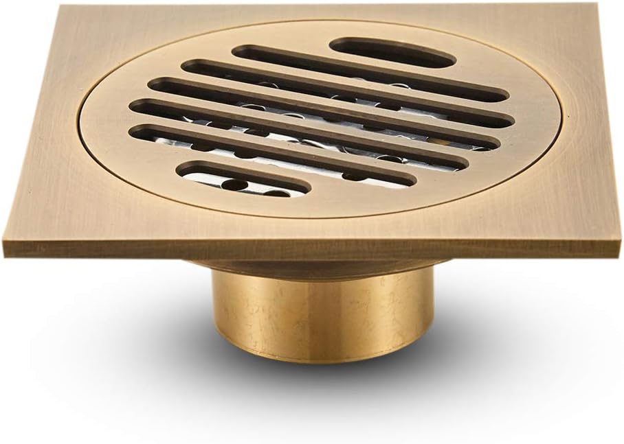 KUNGYO Bathroom Floor Drain Single Use - Square Antique Brass Shower Waste Sink Grate Drain for Toilet Lavatory Garden 10 * 10 cm