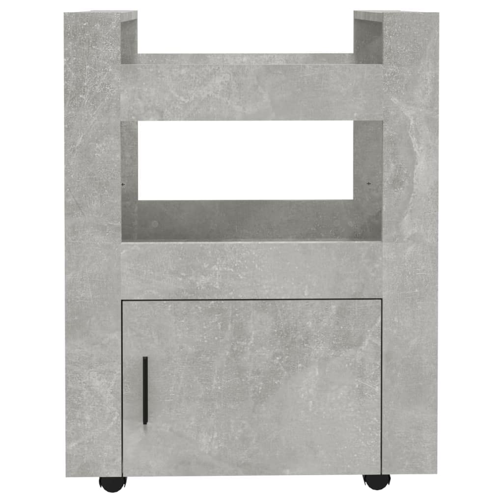 Carro de cocina gris hormigón de madera 60 x 45 x 80 cm, carrito con ruedas con 2 estantes y compartimento, carro auxiliar para cocina, espacio de almacenamiento y almacenamiento en la vida