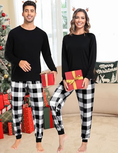 SWOMOG Christmas Matching Couple Pajamas Sets Family Xmas Jammies Casual Long-Sleeve Sleepwear Sets Festival PJ Set2