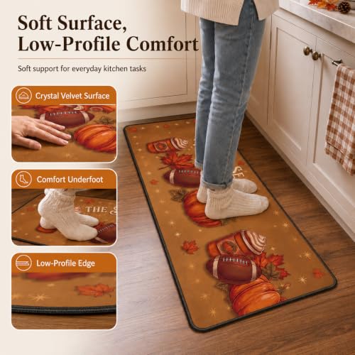 Fall Football Kitchen Mats Non Slip Thanksgiving Decor Rugs Set of 2 — view 6