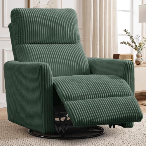 Image of Korser 360 Swivel Glider Rocker Manual Recliner, High Back Corduroy Recliner with Curved Armrests, Green Nursery Rocking Reclining Chair for Living Room Bedroom Adults