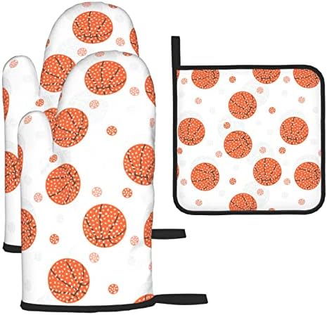 AFHYZY Basketball Oven Mitts and Pot Holders Sets for Kitchen Heat Resistant Oven Mit Gloves Non Slip Hot Pads for Cooking Grill