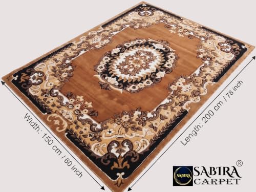 Image of SABIRA Carpet(Size-150x200Cm / 60x78 in) Modern Floral Area Rug Large Carpet for Living Room, Bedroom & Dining Room, Washable, Non-Slip, Gold Color