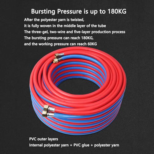 Set di tubi da taglio per saldatura ad alta pressione, tubo doppio ignifugo da 8 mm con connettori in ottone per applicazioni a gas, uso industriale, 2 piedi