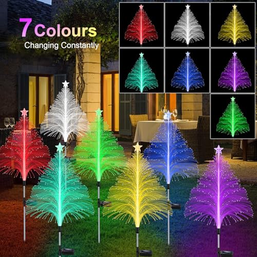 MRHEPHAESTUS Solar Christmas Decorations, 6 Pack 38.5 Inch 7 Color Changing Jellyfish Lights with 5 Layer Optical Fiber Solar Flower Lights for Outdoor Xmas Yard Garden Pathway Decor by MRHEPHAESTUS - Image 3