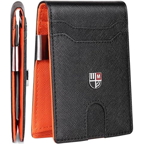 PDOO Minimalist Front Pocket Rfid Leather Wallet |Front Pocket Wallets For Men | Thin Mens Bifold Wallet with Money Clip | 12 Card Holders Slots with ID Window | Gift Choice Cover