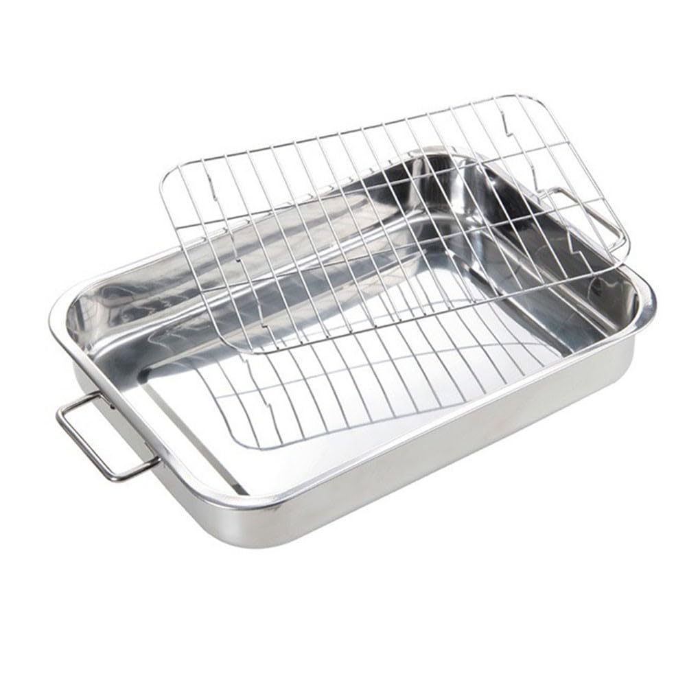 FUBESK Edelstahl-Bräter mit Rost, tiefes Backblech, Ofen, hochglanzpoliert, Grillpfanne, Truthahn und Gemüse, sauber, 39 x 28 x 6 cm, Zubehör-Set für Staubsauger, Zubehör und Teile