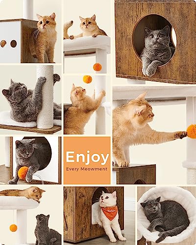 Feandrea Árvore de gatos com caixa de areia, torre moderna 2 em 1, playground para gatos de 180 cm c